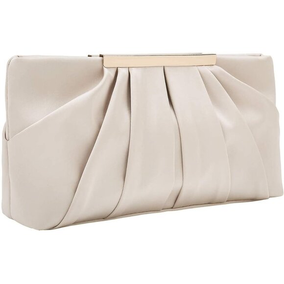 ⚡ Women's Elegant Evening Pleated Satin Simple Classy Formal Cream Clutch Bag - Picture 1 of 7